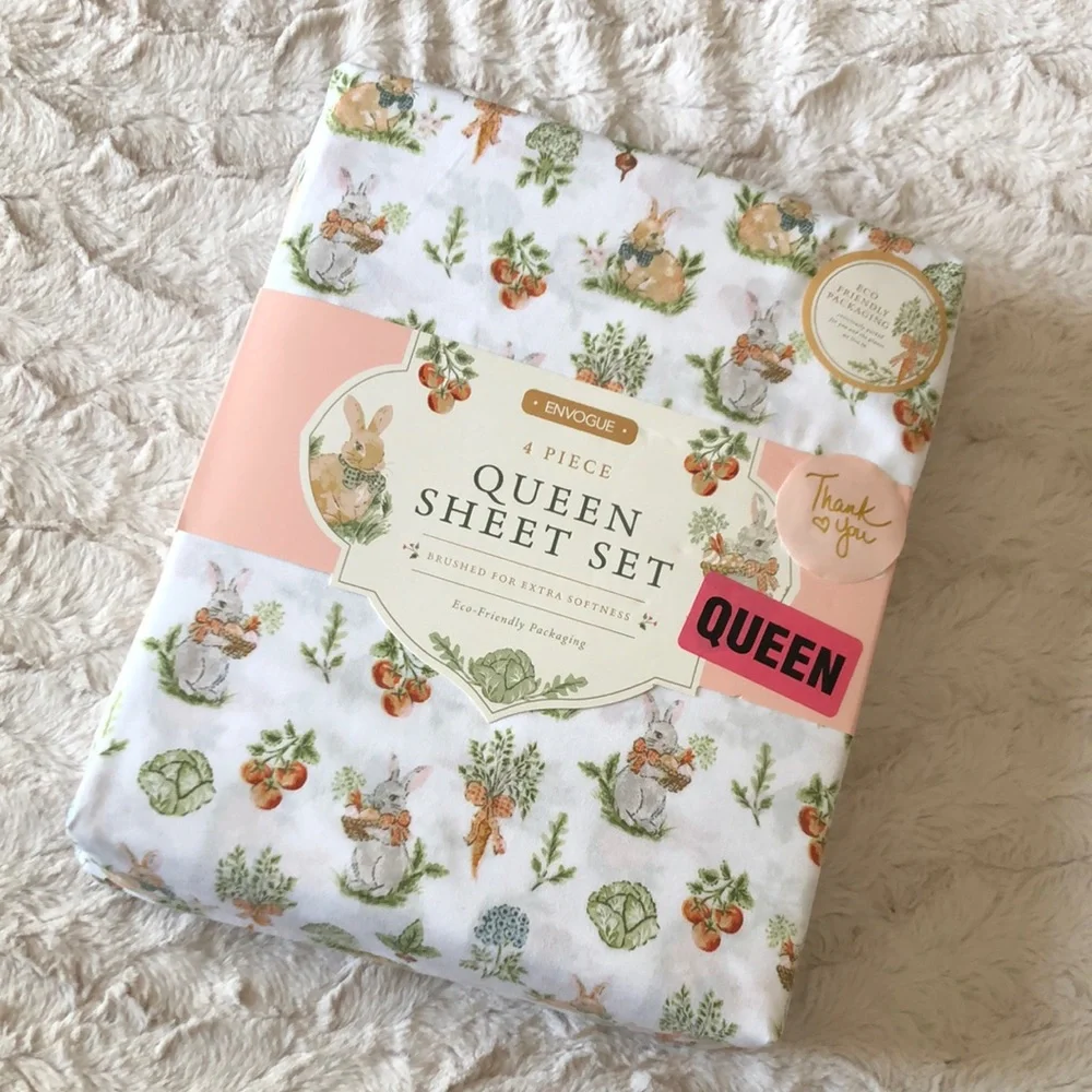 Envogue Botanical Bunny Rabbit QUEEN Sheet Set